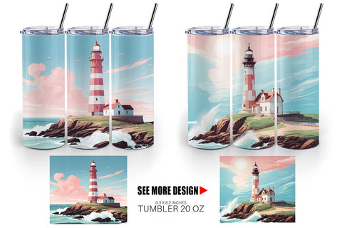 Tumbler Wrap Lighthouse Illustration Sublimation artnoy 