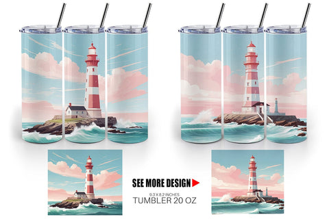 Tumbler Wrap Lighthouse Illustration Sublimation artnoy 