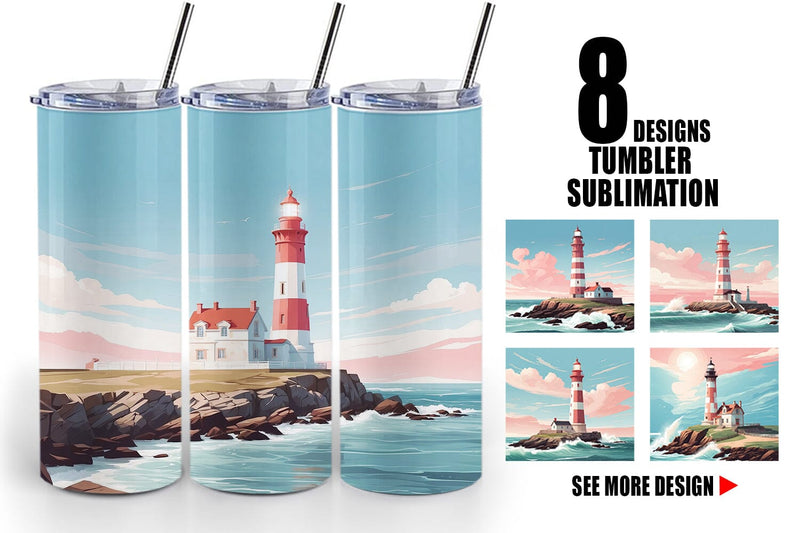 Tumbler Wrap Lighthouse Illustration Sublimation artnoy 