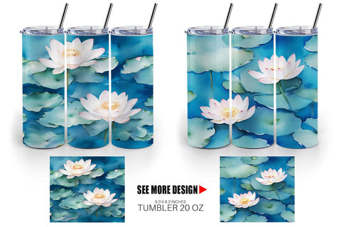 Tumbler Wrap Lotus Watercolor Pattern Sublimation artnoy 