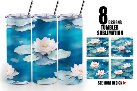 Tumbler Wrap Lotus Watercolor Pattern Sublimation artnoy 