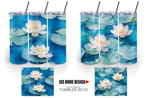 Tumbler Wrap Lotus Watercolor Pattern Sublimation artnoy 
