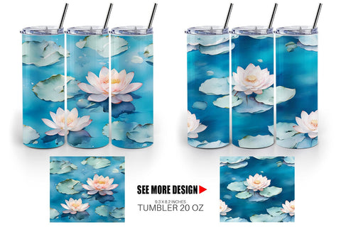Tumbler Wrap Lotus Watercolor Pattern Sublimation artnoy 