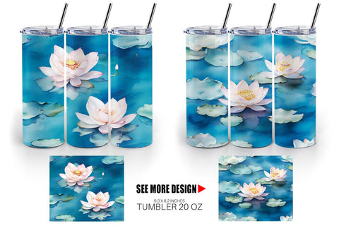 Tumbler Wrap Lotus Watercolor Pattern Sublimation artnoy 