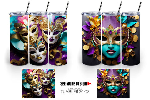Tumbler Wrap Mardi Gras Masks Sublimation artnoy 