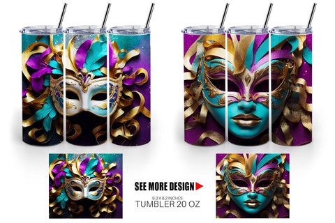 Tumbler Wrap Mardi Gras Masks Sublimation artnoy 