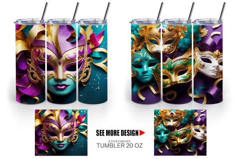 Tumbler Wrap Mardi Gras Masks Sublimation artnoy 