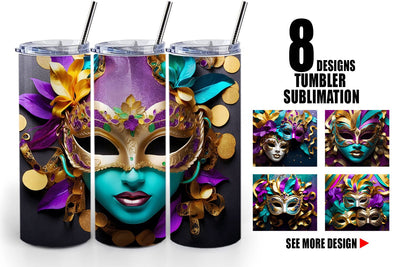 Tumbler Wrap Mardi Gras Masks Sublimation artnoy 