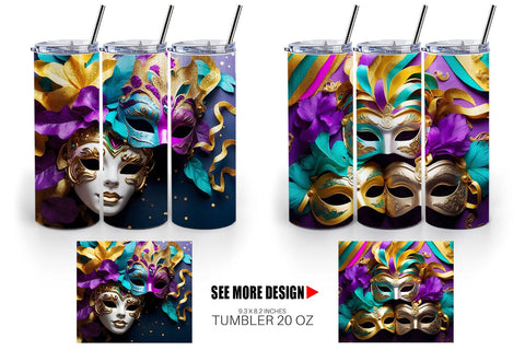 Tumbler Wrap Mardi Gras Masks Sublimation artnoy 