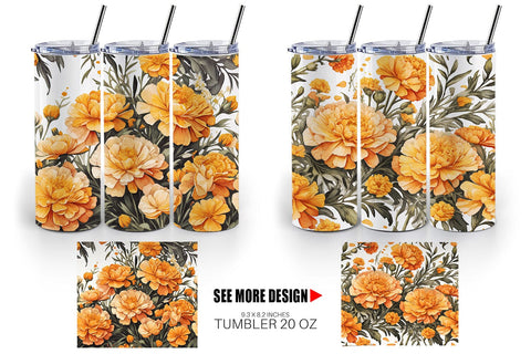 Tumbler Wrap Marigold Pattern Sublimation artnoy 