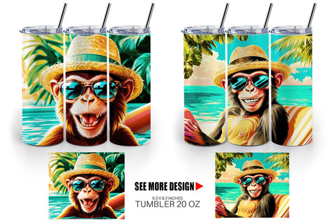 Tumbler Wrap Monkey in Summer Sublimation artnoy 
