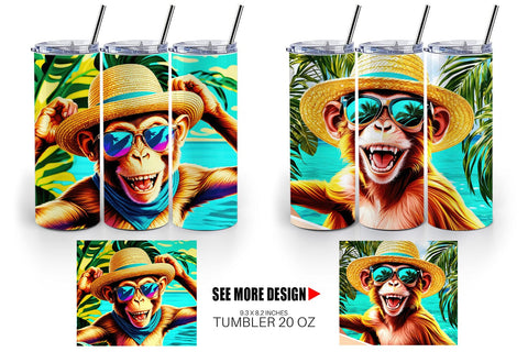 Tumbler Wrap Monkey in Summer Sublimation artnoy 