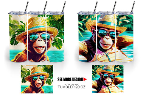 Tumbler Wrap Monkey in Summer Sublimation artnoy 