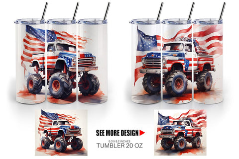 Tumbler Wrap Monster Truck Patriotic Sublimation artnoy 