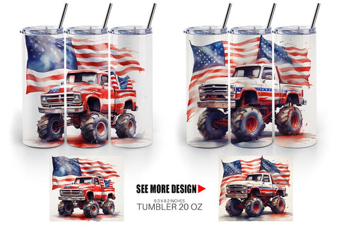 Tumbler Wrap Monster Truck Patriotic Sublimation artnoy 