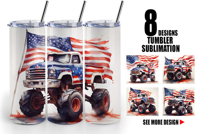 Tumbler Wrap Monster Truck Patriotic Sublimation artnoy 