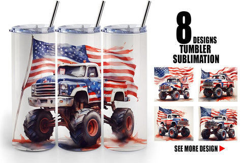 Tumbler Wrap Monster Truck Patriotic Sublimation artnoy 