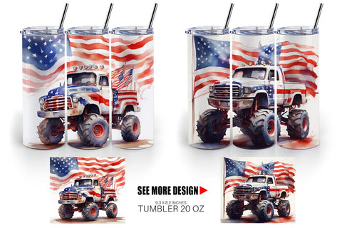 Tumbler Wrap Monster Truck Patriotic Sublimation artnoy 