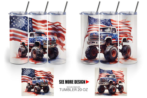 Tumbler Wrap Monster Truck Patriotic Sublimation artnoy 