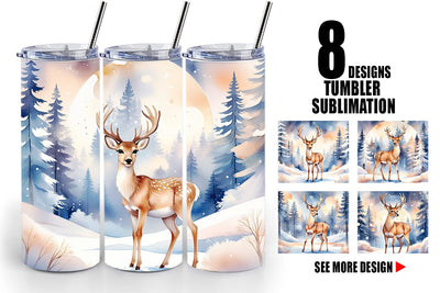 Tumbler Wrap Moonlit Winter Deer Sublimation artnoy 