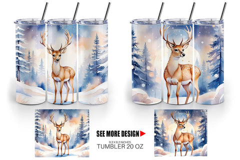 Tumbler Wrap Moonlit Winter Deer Sublimation artnoy 