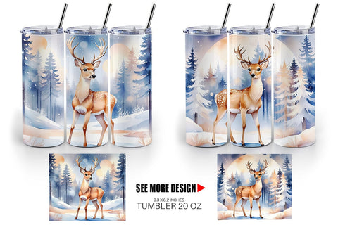 Tumbler Wrap Moonlit Winter Deer Sublimation artnoy 