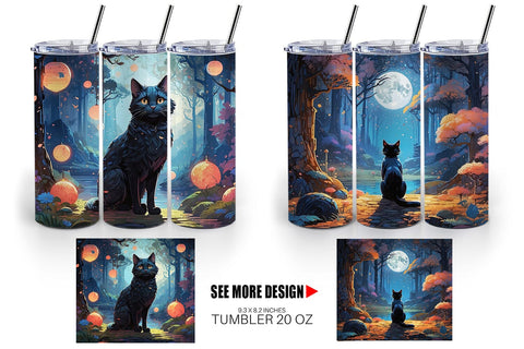 Tumbler Wrap Moonlit Woodland Black Cat Sublimation artnoy 
