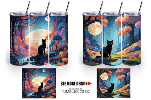 Tumbler Wrap Moonlit Woodland Black Cat Sublimation artnoy 