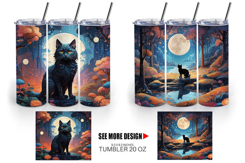 Tumbler Wrap Moonlit Woodland Black Cat Sublimation artnoy 