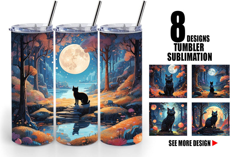 Tumbler Wrap Moonlit Woodland Black Cat Sublimation artnoy 