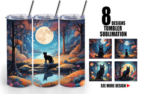 Tumbler Wrap Moonlit Woodland Black Cat Sublimation artnoy 