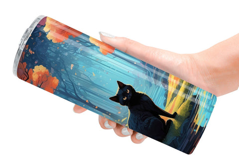 Tumbler Wrap Moonlit Woodland Black Cat Sublimation artnoy 