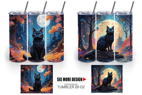 Tumbler Wrap Moonlit Woodland Black Cat Sublimation artnoy 