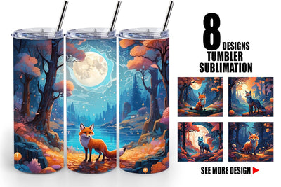 Tumbler Wrap Moonlit Woodland Fox Sublimation artnoy 