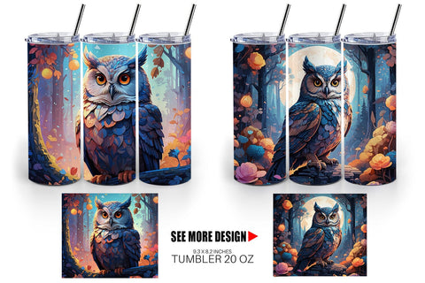 Tumbler Wrap Moonlit Woodland Owl Sublimation artnoy 