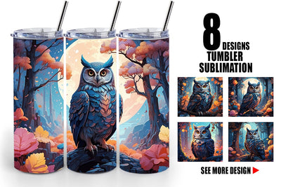 Tumbler Wrap Moonlit Woodland Owl Sublimation artnoy 