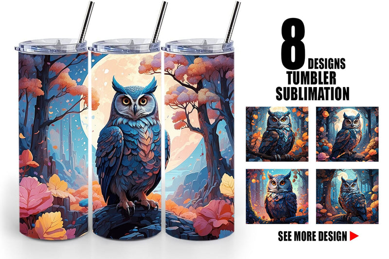 Tumbler Wrap Moonlit Woodland Owl Sublimation artnoy 