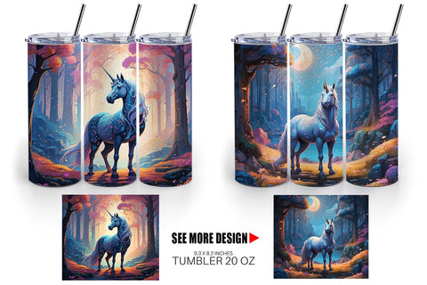 Tumbler Wrap Moonlit Woodland Unicorn Sublimation artnoy 