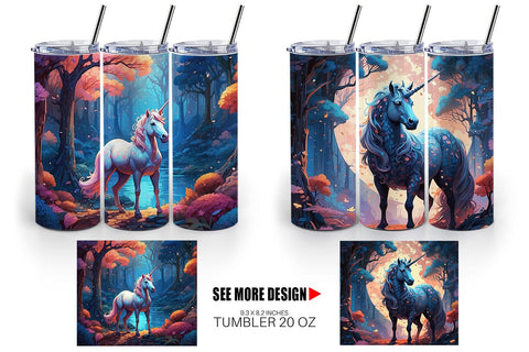 Tumbler Wrap Moonlit Woodland Unicorn Sublimation artnoy 