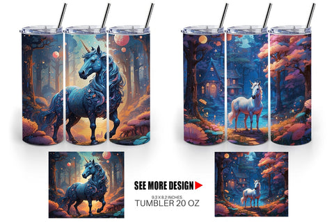 Tumbler Wrap Moonlit Woodland Unicorn Sublimation artnoy 