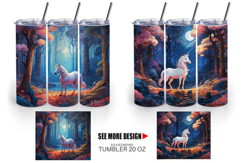 Tumbler Wrap Moonlit Woodland Unicorn Sublimation artnoy 