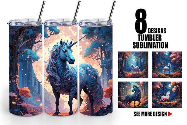 Tumbler Wrap Moonlit Woodland Unicorn Sublimation artnoy 