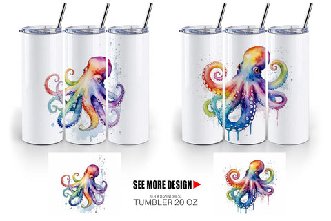 Tumbler Wrap Octopus Watercolor Sublimation artnoy 