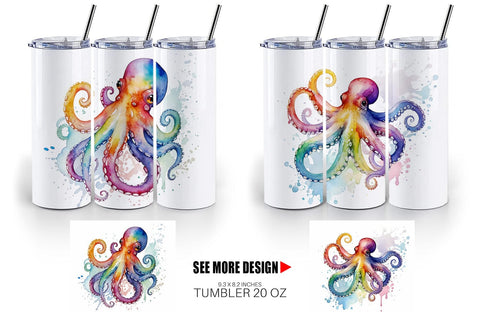 Tumbler Wrap Octopus Watercolor Sublimation artnoy 