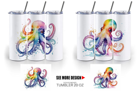 Tumbler Wrap Octopus Watercolor Sublimation artnoy 