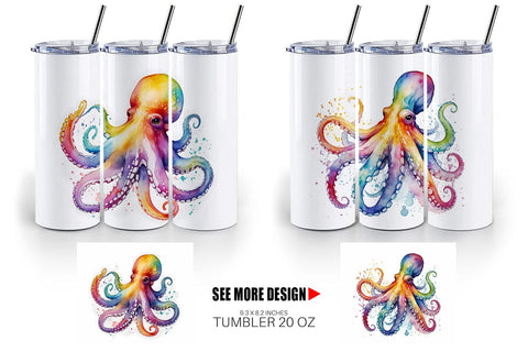 Tumbler Wrap Octopus Watercolor Sublimation artnoy 