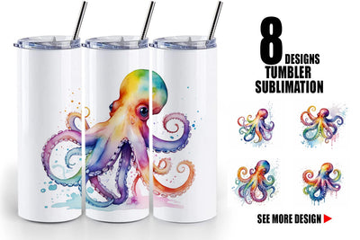 Tumbler Wrap Octopus Watercolor Sublimation artnoy 