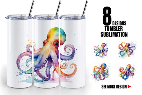 Tumbler Wrap Octopus Watercolor Sublimation artnoy 