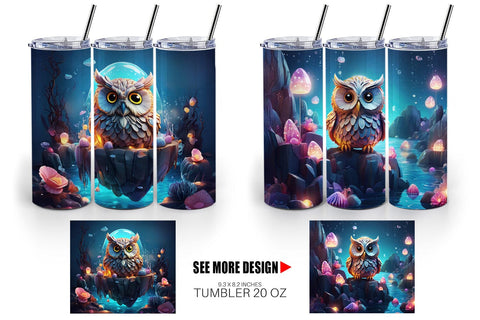 Tumbler Wrap Owl Perched on Rock Sublimation artnoy 