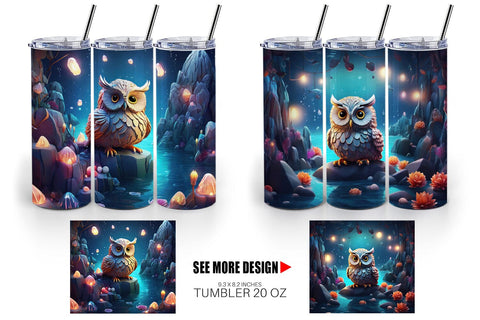 Tumbler Wrap Owl Perched on Rock Sublimation artnoy 